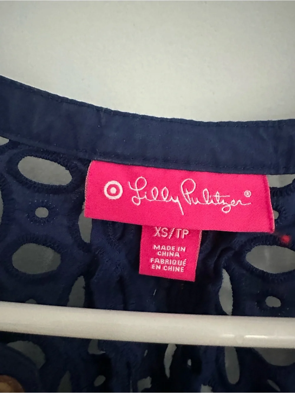 Lilly Pulitzer Navy Blue Eyelet Cover Up with Gold Stud Neckline- XS